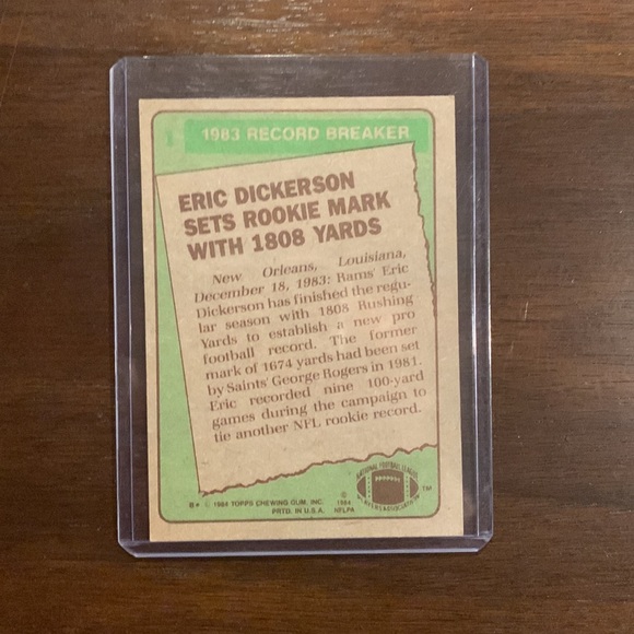 Eric Dickerson Topps 1983 Record Breaker Card #1 - Picture 2 of 2